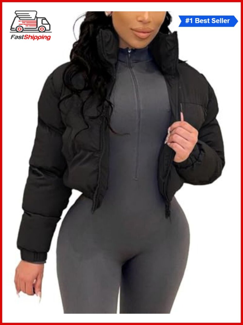 ✨ Gihuo Womens Cropped Puffer Jacket Short Winter Coat Zip Up Quilted